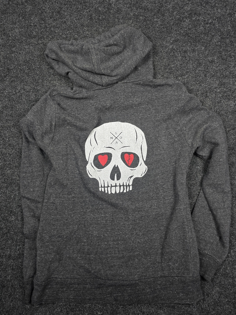 Alternative Apparel Skull Heart Hoodie M Gray Full Zip Goth Emo Graphic Y2K